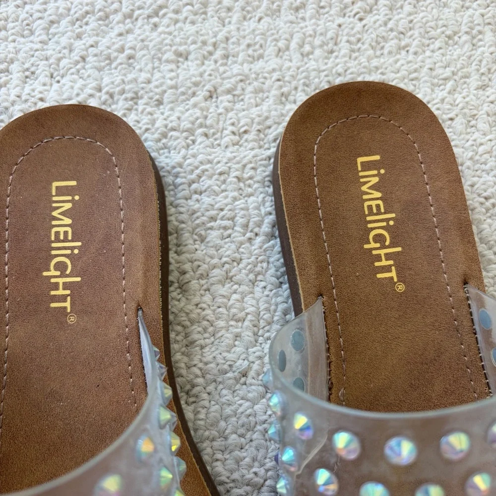 Limelight Studded Clear Strap Sandals Resortwear Vacation Rhinestone